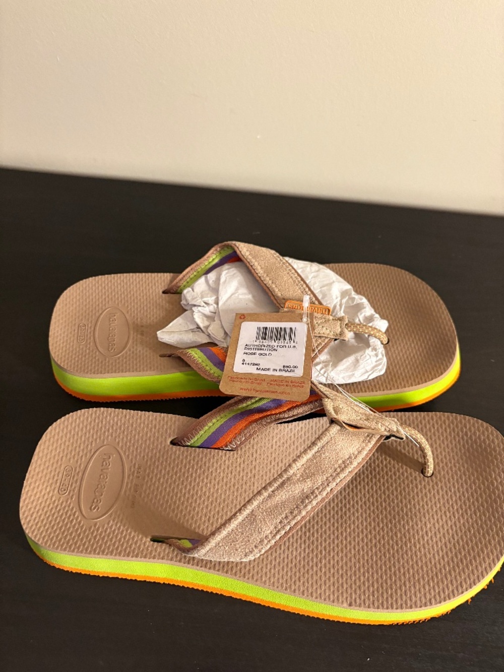 Havaianas Beige and Orange  Flip Flops Size 8